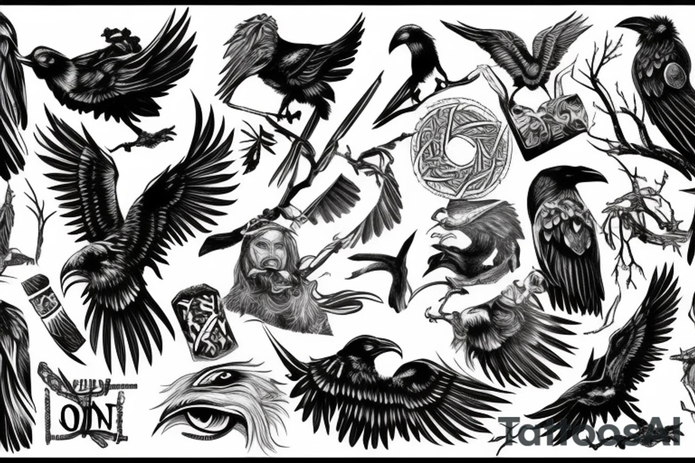 Odin norse God with raven half sleeve tattoo tattoo idea