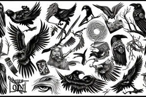 Odin norse God with raven half sleeve tattoo tattoo idea