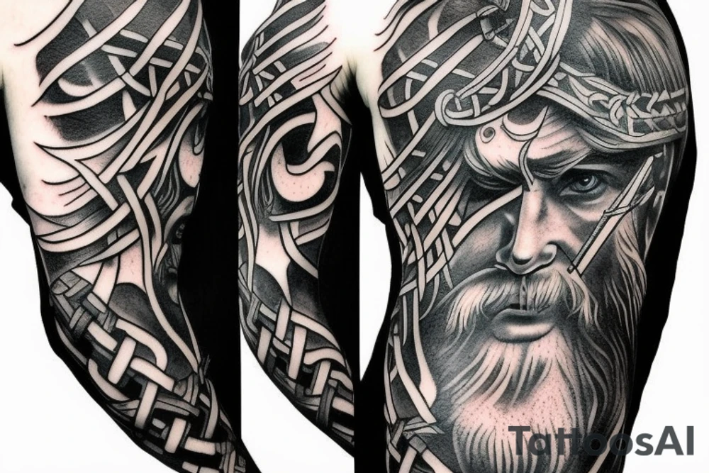 Arm half sleeve odin tattoo viking raven war tattoo idea