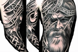 Arm half sleeve odin tattoo viking raven war tattoo idea