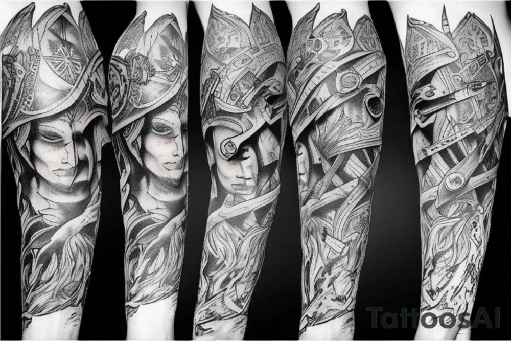 Arm half sleeve odin tattoo viking raven war tattoo idea
