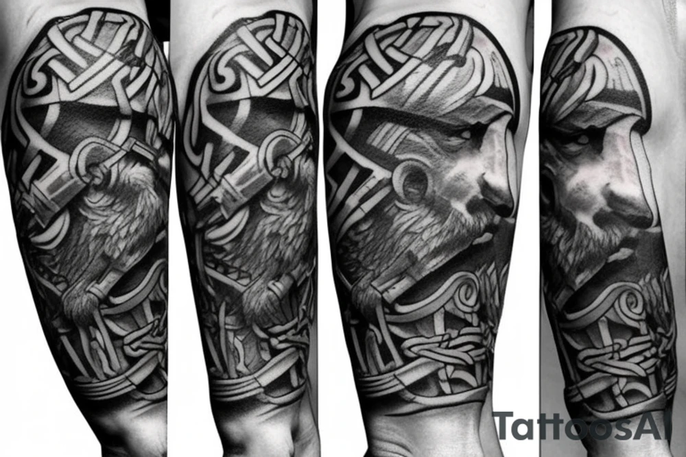 Arm half sleeve viking warrior tattoo idea