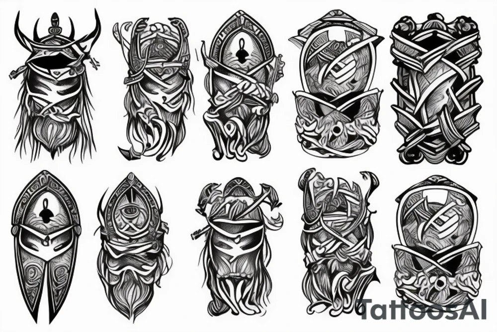 Viking warriors half arm sleeve tattoo idea