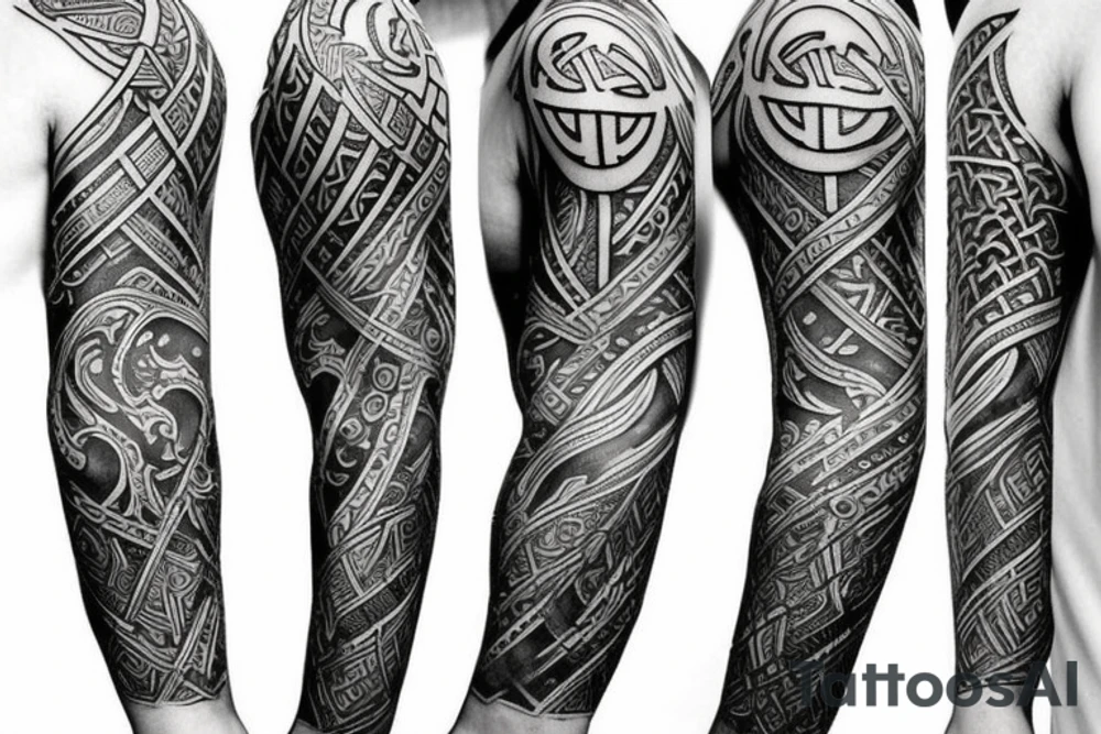 Viking warriors half arm sleeve tattoo idea