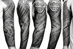 Viking warriors half arm sleeve tattoo idea