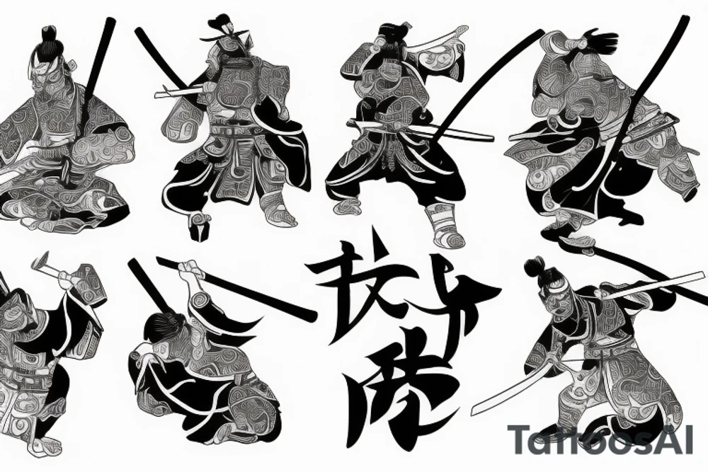 Samurai persevering and focused with discipline and three lives tattoo idea