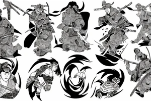 Samurai persevering and focused with discipline and three lives tattoo idea