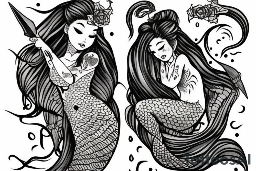 Mermaid with a daggers tattoo idea