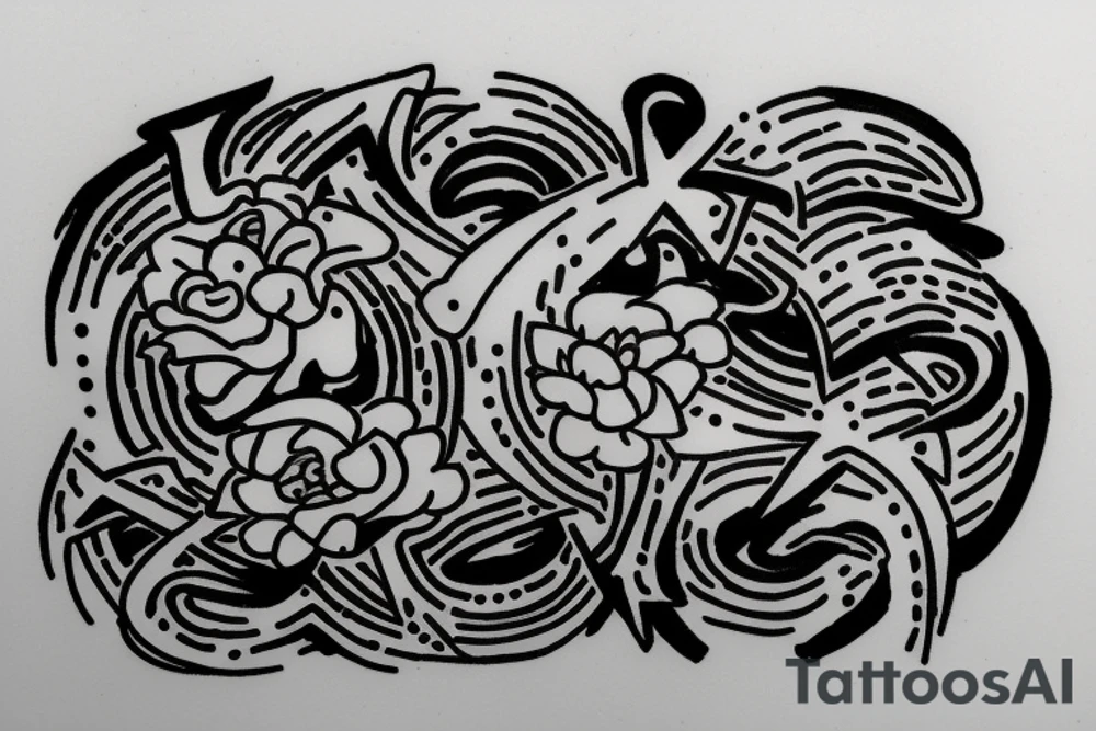 "行" symbol in the center; white background; tattoo idea
