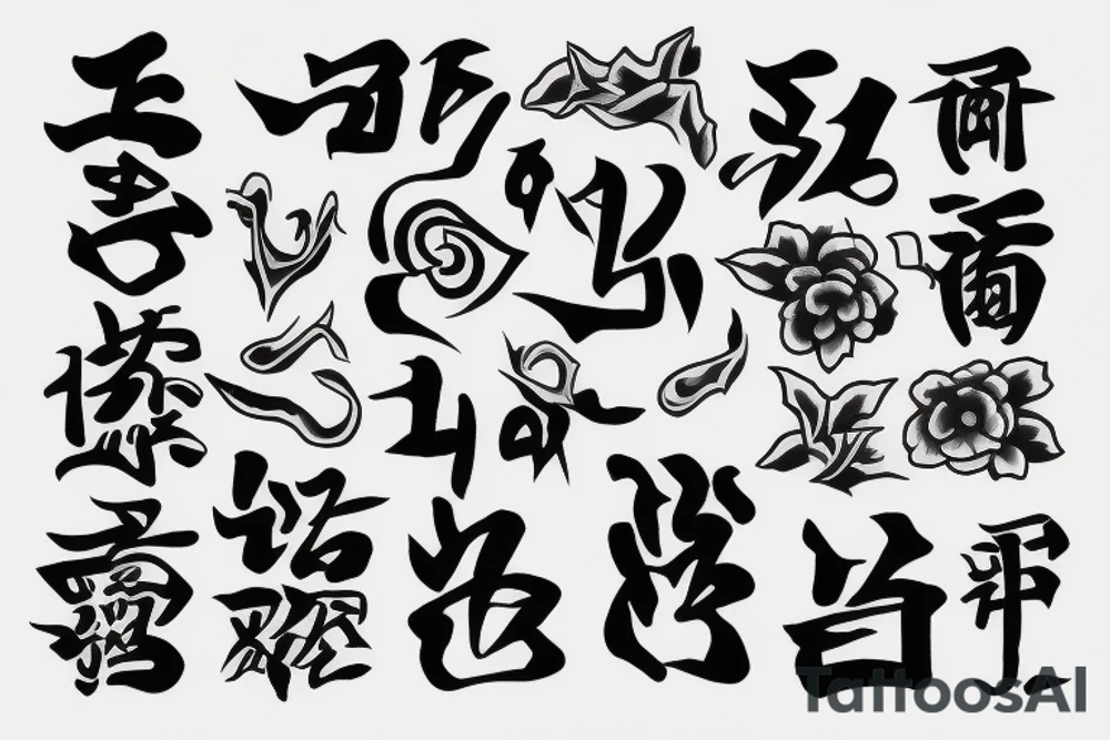"行" symbol in the center; white background; tattoo idea