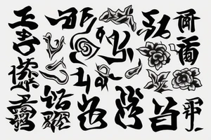 "行" symbol in the center; white background; tattoo idea
