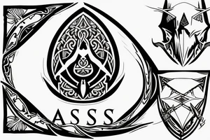 "Assassin's Creed Rogue logotype" style; "行" symbol in the center; white background; tattoo idea