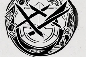 "Assassin's Creed Rogue logotype" style; "行" symbol in the center; white background; tattoo idea
