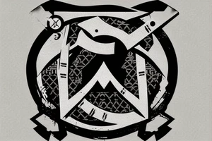 "Assassin's Creed Rogue logotype" style; "行" symbol in the center; white background; tattoo idea