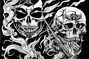 Dark death with death himself holding a weapon. Shadow and many details tattoo idea