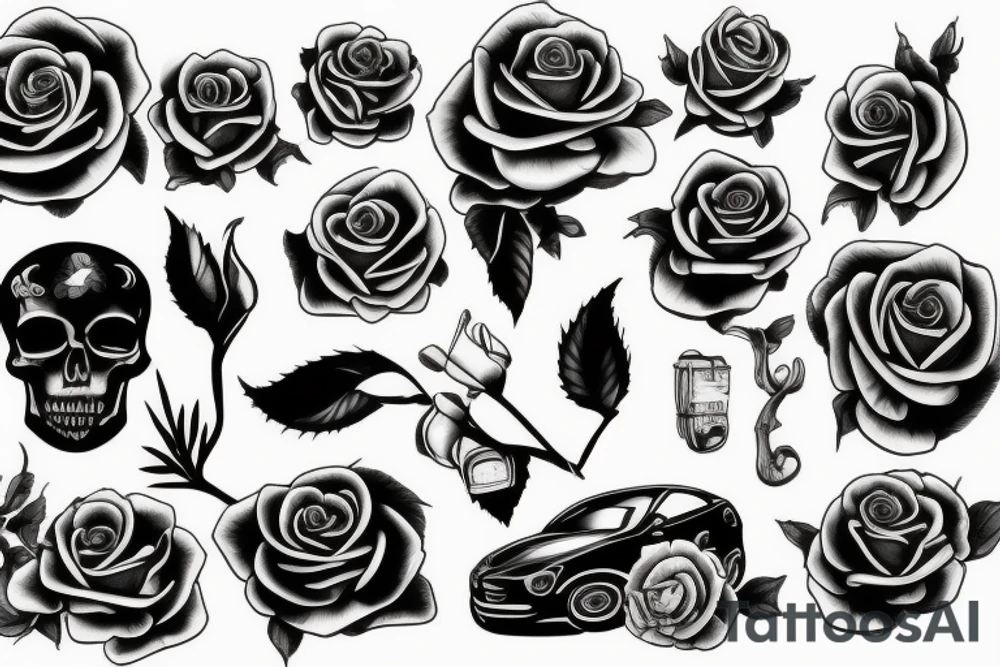 rose and death and a car and mother tattoo idea