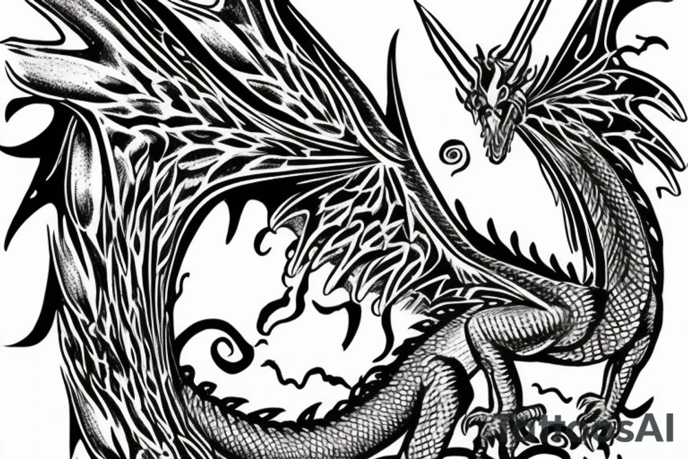 A dragon with angel wings flying up the stairway to heaven with the scales with 999 and they eyes a semicolon tattoo idea