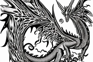 A dragon with angel wings flying up the stairway to heaven with the scales with 999 and they eyes a semicolon tattoo idea