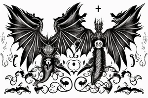 A dragon with angel wings flying up the stairway to heaven with the scales with 999 and they eyes a semicolon tattoo idea