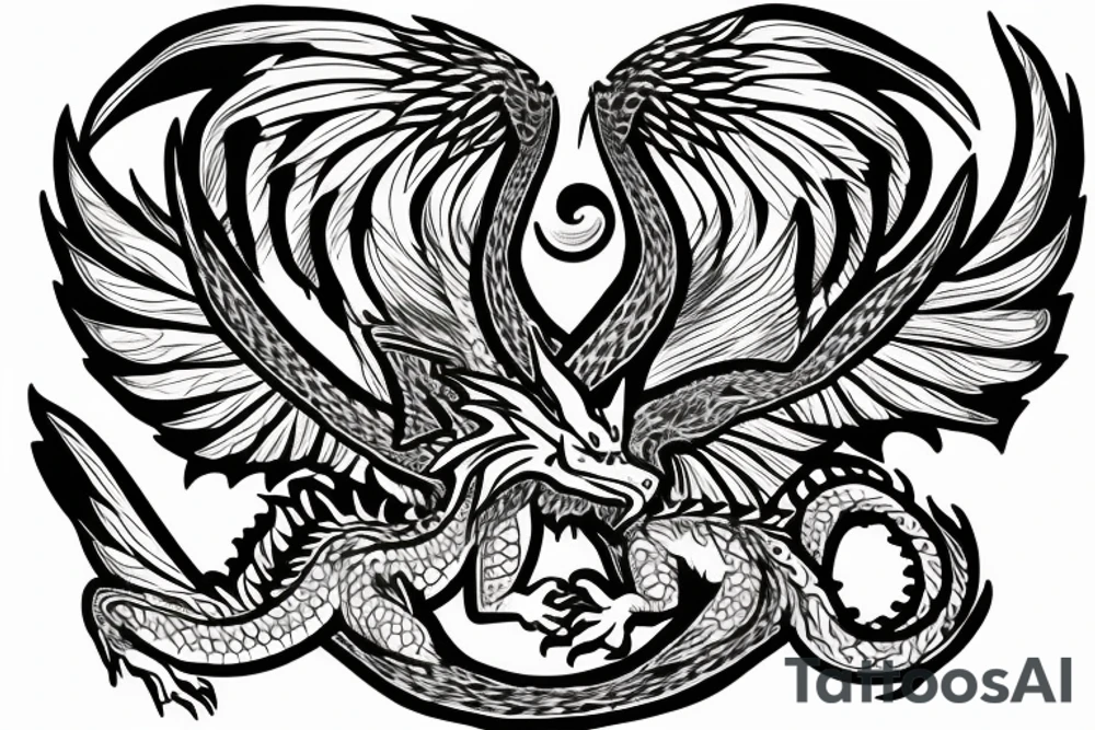 A dragon with angel wings flying up the stairway to heaven with the scales with 999 and they eyes a semicolon tattoo idea