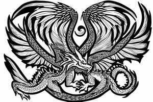 A dragon with angel wings flying up the stairway to heaven with the scales with 999 and they eyes a semicolon tattoo idea