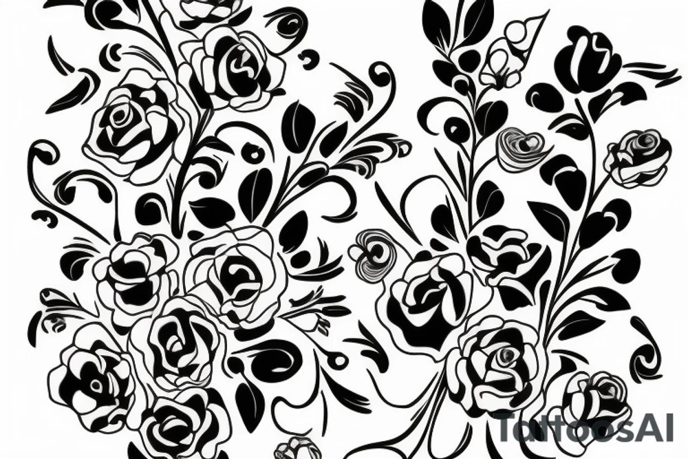 Vase with flowers with a family painted on tattoo idea