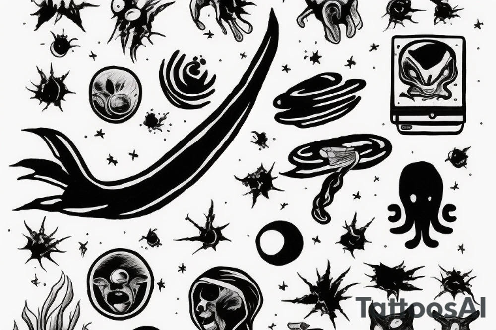 alien smoking a blunt and the smoke from the blunt is the universe tattoo idea