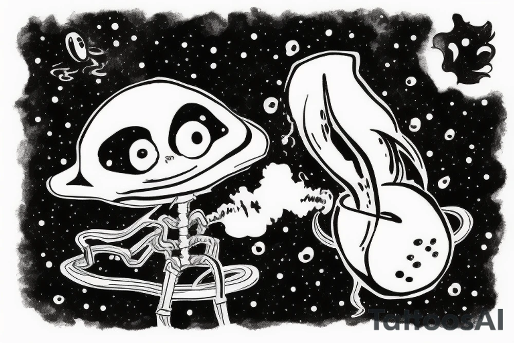 alien smoking a blunt and the smoke from the blunt is the universe tattoo idea