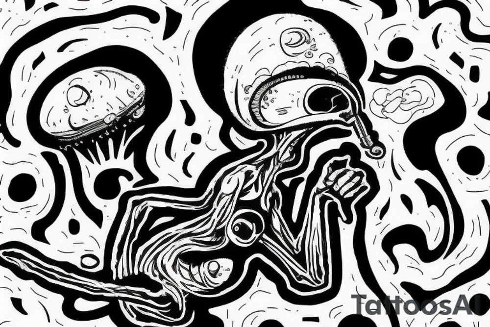 alien smoking a blunt and the smoke from the blunt is the universe tattoo idea