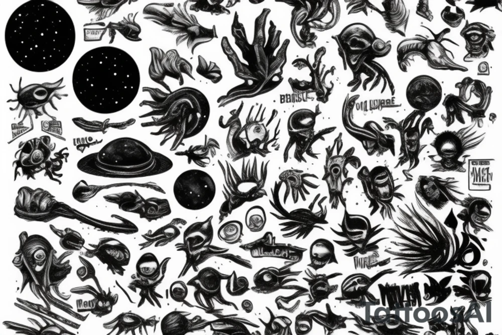 alien smoking and the smoke  is the universe tattoo idea