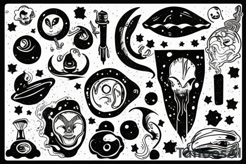 alien smoking and the smoke  is the universe tattoo idea
