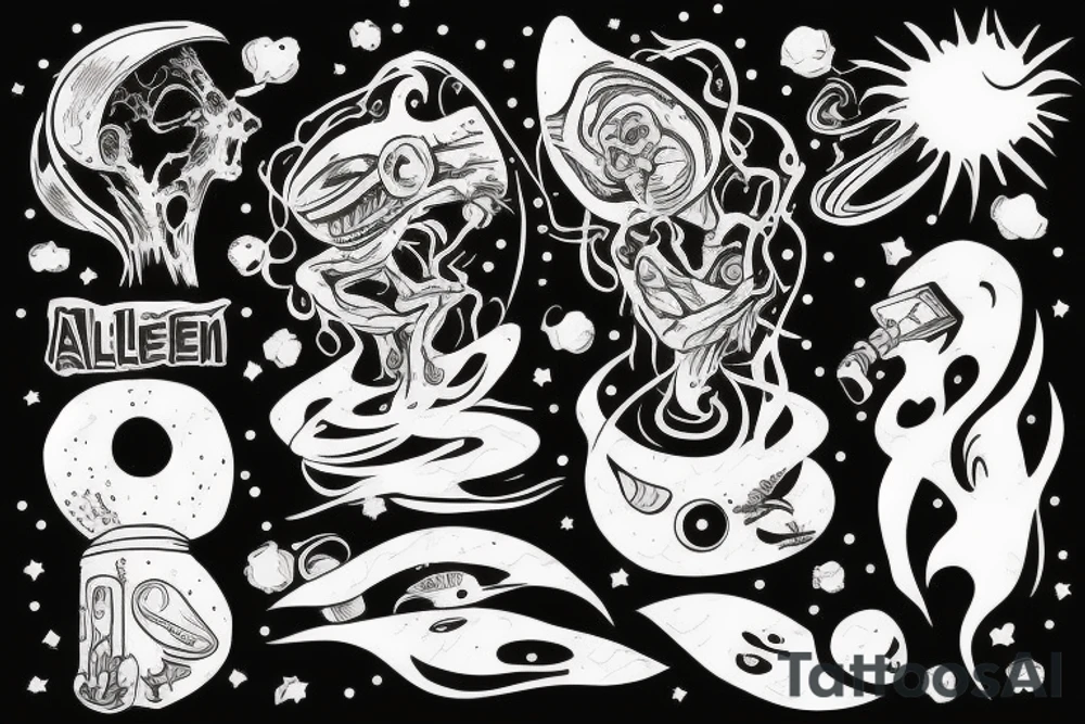 alien smoking and the smoke is the universe tattoo idea