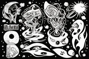 alien smoking and the smoke is the universe tattoo idea