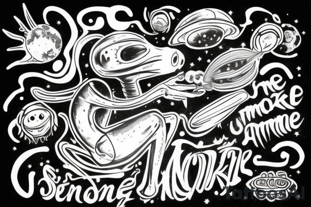 alien smoking and the smoke is the universe tattoo idea
