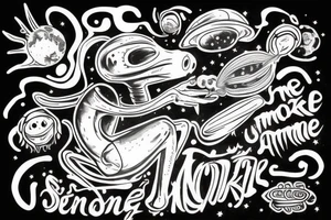 alien smoking and the smoke is the universe tattoo idea