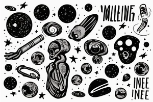 head of alien smoking and the smoke is the universe
also the universe should only be in the smoke tattoo idea