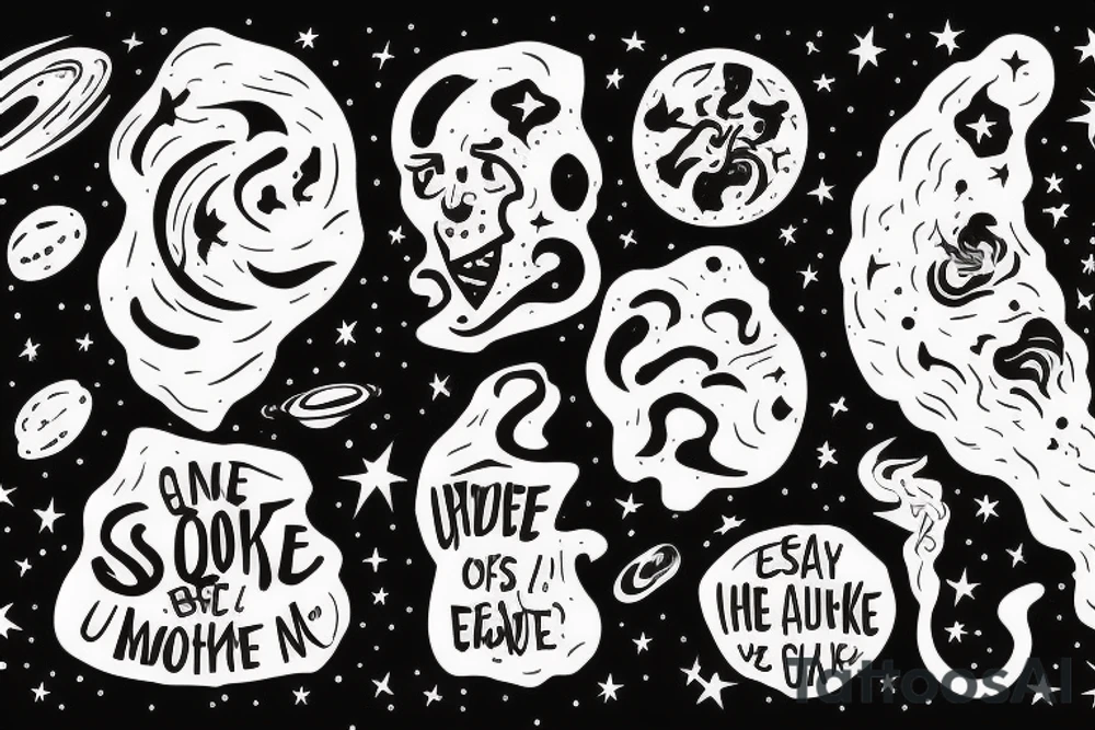 head of alien smoking and the smoke is the universe
also the universe should only be in the smoke tattoo idea