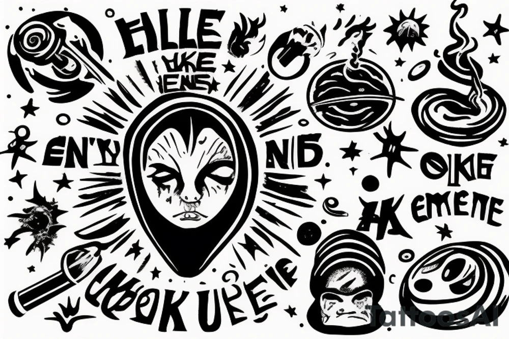 head of alien smoking and the smoke is the universe
also the universe should only be in the smoke tattoo idea
