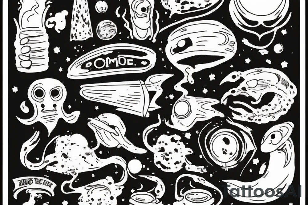 head of alien smoking and the smoke is the universe
also the universe should only be in the smoke tattoo idea