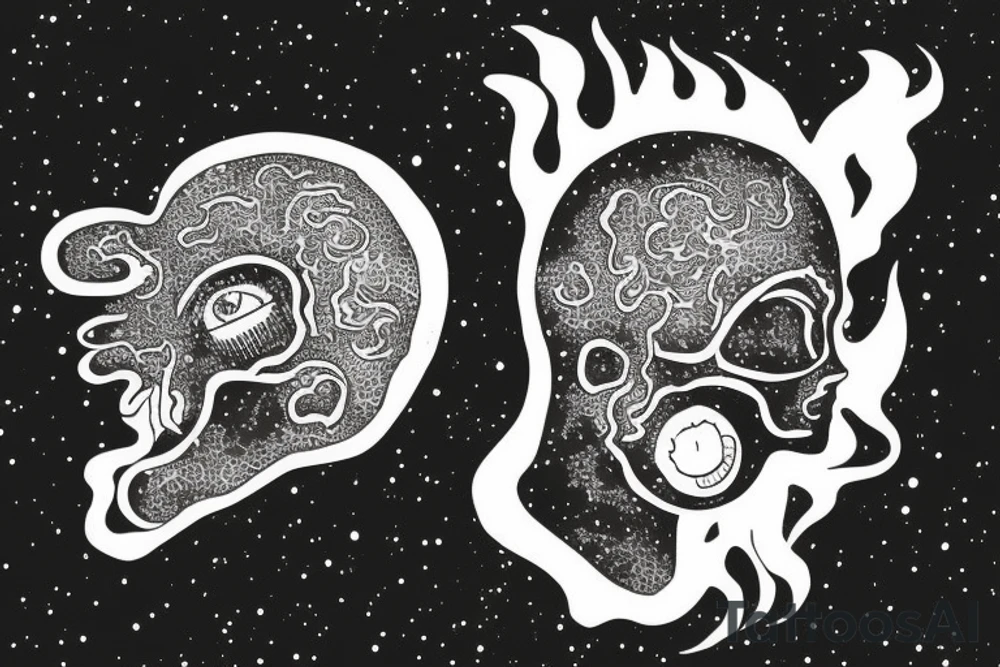 head of alien smoking and the smoke is the universe
also the universe should only be in the smoke tattoo idea