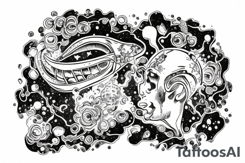 head of alien smoking and the smoke is the universe
also the universe should only be in the smoke tattoo idea