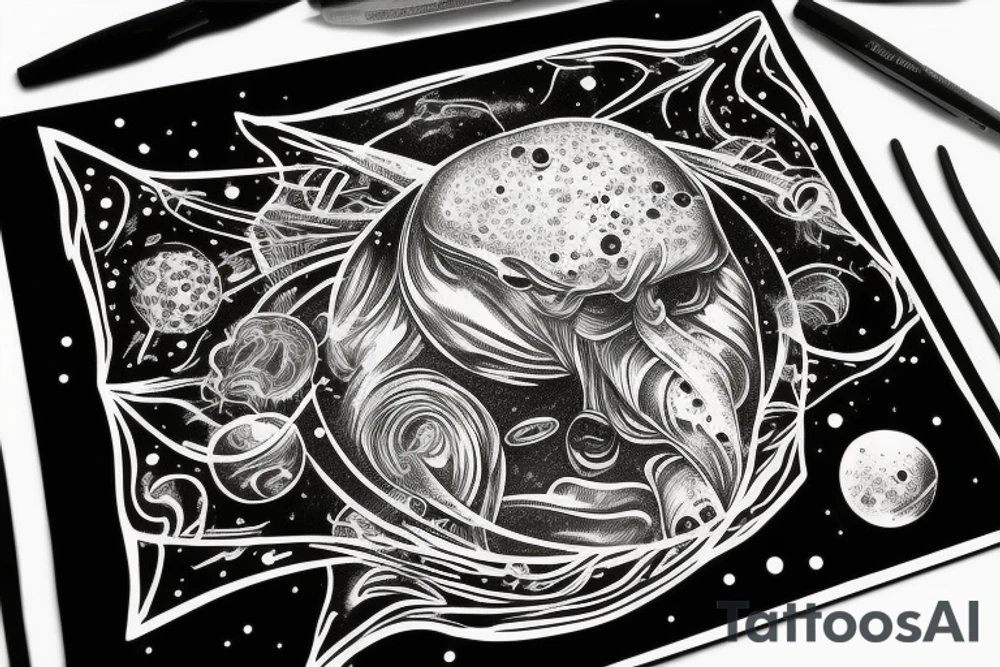 head of alien smoking and the smoke is the universe
also the universe should only be in the smoke tattoo idea