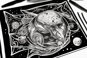 head of alien smoking and the smoke is the universe
also the universe should only be in the smoke tattoo idea