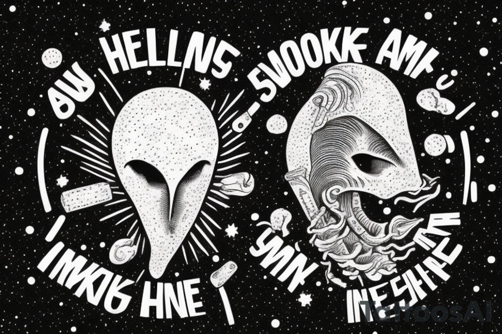 head of alien smoking and the smoke is the universe
also the universe should only be in the smoke tattoo idea