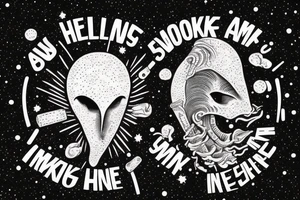 head of alien smoking and the smoke is the universe
also the universe should only be in the smoke tattoo idea