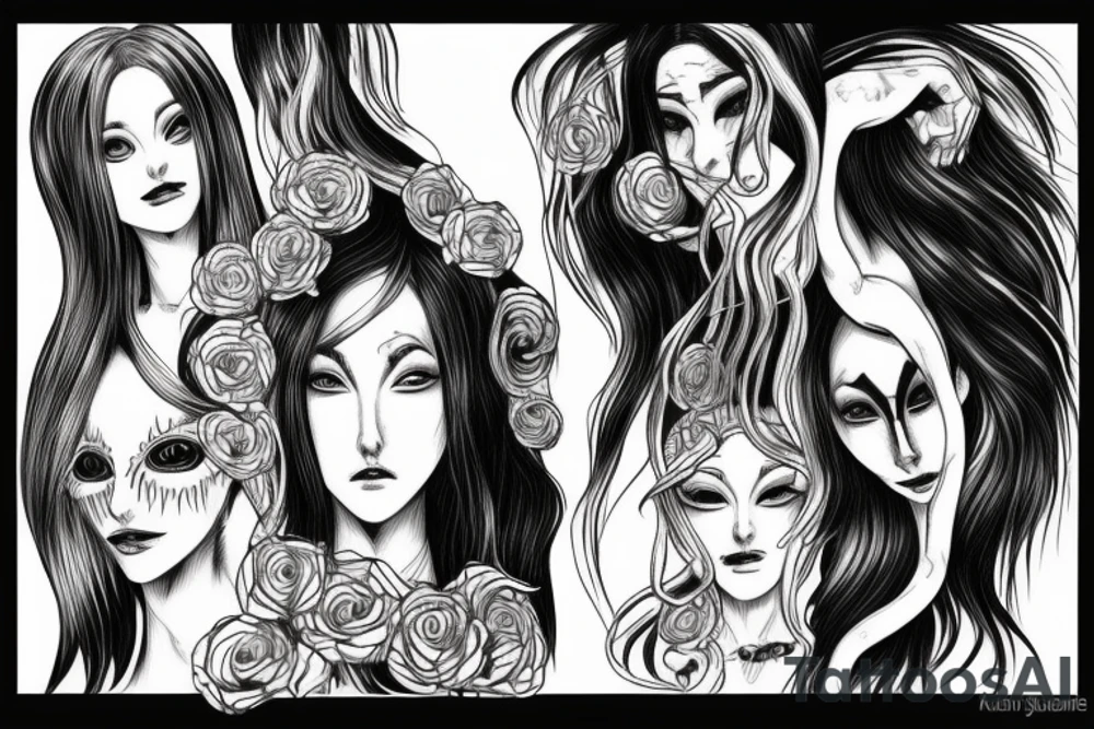 A scary woman with long flowing hair tattoo idea