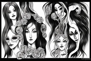 A scary woman with long flowing hair tattoo idea