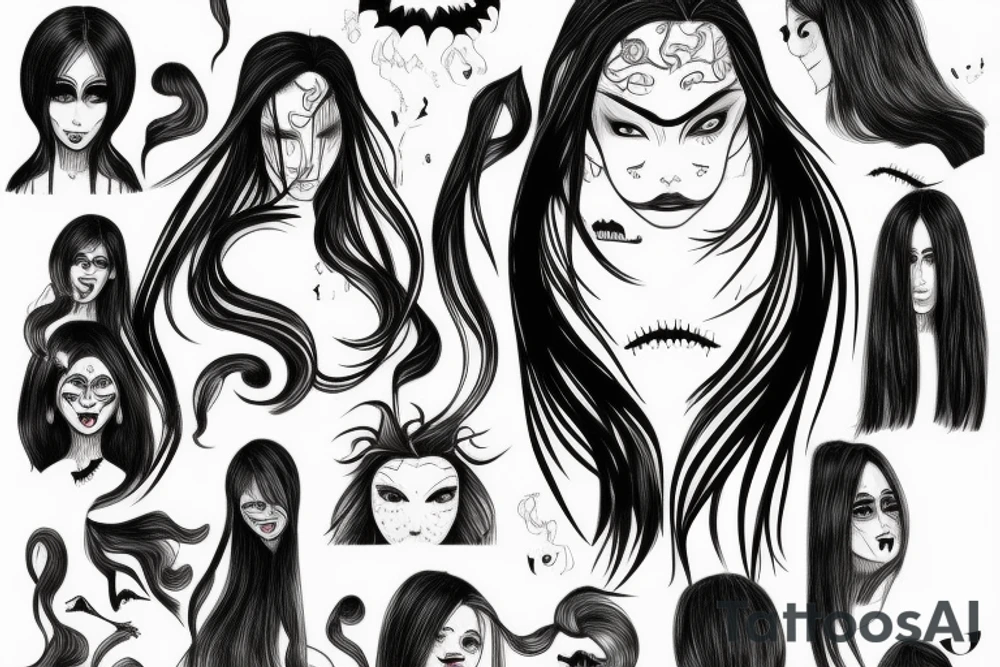 A scary woman with long flowing hair tattoo idea