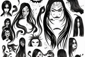 A scary woman with long flowing hair tattoo idea