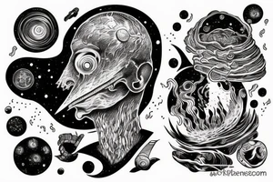 head of alien smoking and the smoke is the universe
also the universe should only be in the smoke tattoo idea